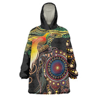 Papua New Guinea and Australia Together Wearable Blanket Hoodie Bird of Paradise and Kangaroo Melanesian Aboriginal Motifs - Polynesian Pride