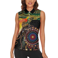 Papua New Guinea and Australia Together Women Sleeveless Polo Shirt Bird of Paradise and Kangaroo Melanesian Aboriginal Motifs - Polynesian Pride
