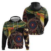 Papua New Guinea and Australia Together Zip Hoodie Bird of Paradise and Kangaroo Melanesian Aboriginal Motifs - Polynesian Pride