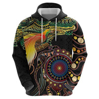 Papua New Guinea and Australia Together Zip Hoodie Bird of Paradise and Kangaroo Melanesian Aboriginal Motifs - Polynesian Pride