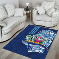 Hawaiian Mele Kalikimaka Area Rug Funny Santa on Whale Island with Kakau Tattoos - Polynesian Pride