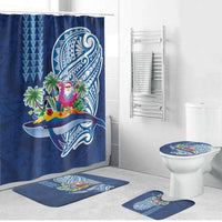 Hawaiian Mele Kalikimaka Bathroom Set Funny Santa on Whale Island with Kakau Tattoos - Polynesian Pride