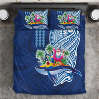 Hawaiian Mele Kalikimaka Bedding Set Funny Santa on Whale Island with Kakau Tattoos - Polynesian Pride