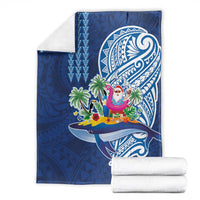 Hawaiian Mele Kalikimaka Blanket Funny Santa on Whale Island with Kakau Tattoos - Polynesian Pride