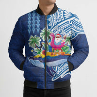 Hawaiian Mele Kalikimaka Bomber Puffer Jacket Funny Santa on Whale Island with Kakau Tattoos - Polynesian Pride
