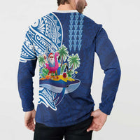 Hawaiian Mele Kalikimaka Button Sweatshirt Funny Santa on Whale Island with Kakau Tattoos - Polynesian Pride