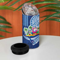 Hawaiian Mele Kalikimaka 4 in 1 Can Cooler Tumbler Funny Santa on Whale Island with Kakau Tattoos - Polynesian Pride