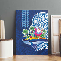 Hawaiian Mele Kalikimaka Canvas Wall Art Funny Santa on Whale Island with Kakau Tattoos - Polynesian Pride