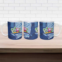 Hawaiian Mele Kalikimaka Ceramic Mug Funny Santa on Whale Island with Kakau Tattoos - Polynesian Pride