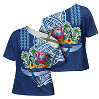 Hawaiian Mele Kalikimaka Cross Shoulder Shirt Funny Santa on Whale Island with Kakau Tattoos - Polynesian Pride
