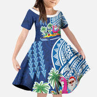 Hawaiian Mele Kalikimaka Family Matching Off The Shoulder Long Sleeve Dress and Hawaiian Shirt Funny Santa on Whale Island with Kakau Tattoos - Polynesian Pride