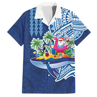 Hawaiian Mele Kalikimaka Family Matching Off Shoulder Short Dress and Hawaiian Shirt Funny Santa on Whale Island with Kakau Tattoos - Polynesian Pride