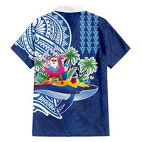 Hawaiian Mele Kalikimaka Family Matching Short Sleeve Bodycon Dress and Hawaiian Shirt Funny Santa on Whale Island with Kakau Tattoos - Polynesian Pride