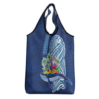 Hawaiian Mele Kalikimaka Grocery Bag Funny Santa on Whale Island with Kakau Tattoos - Polynesian Pride