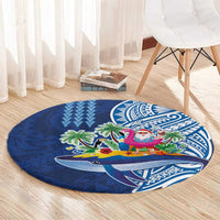 Hawaiian Mele Kalikimaka Round Carpet Funny Santa on Whale Island with Kakau Tattoos - Polynesian Pride