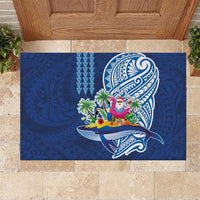 Hawaiian Mele Kalikimaka Rubber Doormat Funny Santa on Whale Island with Kakau Tattoos - Polynesian Pride