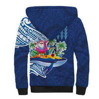 Hawaiian Mele Kalikimaka Sherpa Hoodie Funny Santa on Whale Island with Kakau Tattoos - Polynesian Pride