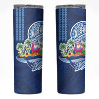 Hawaiian Mele Kalikimaka Skinny Tumbler Funny Santa on Whale Island with Kakau Tattoos - Polynesian Pride