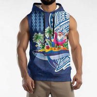 Hawaiian Mele Kalikimaka Sleeveless Hoodie Funny Santa on Whale Island with Kakau Tattoos - Polynesian Pride