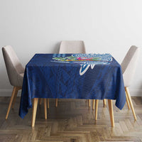 Hawaiian Mele Kalikimaka Tablecloth Funny Santa on Whale Island with Kakau Tattoos - Polynesian Pride