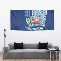 Hawaiian Mele Kalikimaka Tapestry Funny Santa on Whale Island with Kakau Tattoos - Polynesian Pride
