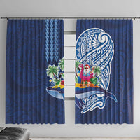 Hawaiian Mele Kalikimaka Window Curtain Funny Santa on Whale Island with Kakau Tattoos - Polynesian Pride