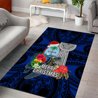 Guam Christmas Area Rug Santa Gift Latte Stone and Sea Turle Mix Hibiscus Chamorro Blue Style LT03
