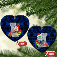 Guam Christmas Ceramic Ornament Santa Gift Latte Stone and Sea Turle Mix Hibiscus Chamorro Blue Style LT03