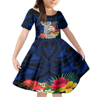 Guam Christmas Family Matching Puletasi Dress and Hawaiian Shirt Santa Gift Latte Stone and Sea Turle Mix Hibiscus Chamorro Blue Style LT03