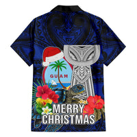 Guam Christmas Hawaiian Shirt Santa Gift Latte Stone and Sea Turle Mix Hibiscus Chamorro Blue Style LT03 - Polynesian Pride