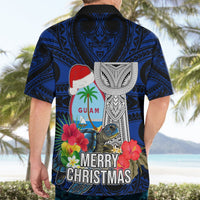 Guam Christmas Hawaiian Shirt Santa Gift Latte Stone and Sea Turle Mix Hibiscus Chamorro Blue Style LT03 - Polynesian Pride
