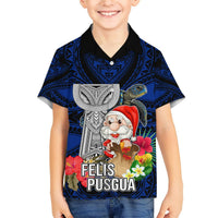 Guam Christmas Hawaiian Shirt Santa Gift Latte Stone and Sea Turle Mix Hibiscus Chamorro Blue Style LT03 - Polynesian Pride