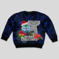 Guam Christmas Kid Ugly Christmas Sweater Santa Gift Latte Stone and Sea Turle Mix Hibiscus Chamorro Blue Style LT03 - Polynesian Pride