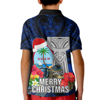 Guam Christmas Kid Polo Shirt Santa Gift Latte Stone and Sea Turle Mix Hibiscus Chamorro Blue Style LT03