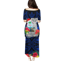 Guam Christmas Puletasi Santa Gift Latte Stone and Sea Turle Mix Hibiscus Chamorro Blue Style LT03 - Polynesian Pride