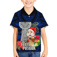 Custom Guam Christmas Family Matching Puletasi Dress and Hawaiian Shirt Santa Gift Latte Stone and Sea Turle Mix Hibiscus Chamorro Blue Style LT03