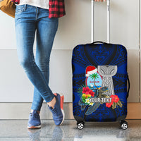 Custom Guam Christmas Luggage Cover Santa Gift Latte Stone and Sea Turle Mix Hibiscus Chamorro Blue Style LT03