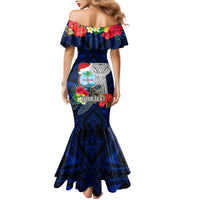 Custom Guam Christmas Mermaid Dress Santa Gift Latte Stone and Sea Turle Mix Hibiscus Chamorro Blue Style LT03 - Polynesian Pride