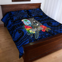 Custom Guam Christmas Quilt Bed Set Santa Gift Latte Stone and Sea Turle Mix Hibiscus Chamorro Blue Style LT03