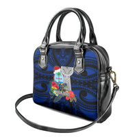 Custom Guam Christmas Shoulder Handbag Santa Gift Latte Stone and Sea Turle Mix Hibiscus Chamorro Blue Style LT03