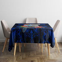 Custom Guam Christmas Tablecloth Santa Gift Latte Stone and Sea Turle Mix Hibiscus Chamorro Blue Style LT03