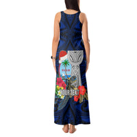 Custom Guam Christmas Tank Maxi Dress Santa Gift Latte Stone and Sea Turle Mix Hibiscus Chamorro Blue Style LT03 - Polynesian Pride