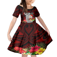 Guam Christmas Family Matching Puletasi Dress and Hawaiian Shirt Santa Gift Latte Stone and Sea Turle Mix Hibiscus Chamorro Red Style LT03