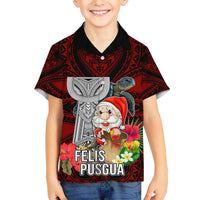 Guam Christmas Hawaiian Shirt Santa Gift Latte Stone and Sea Turle Mix Hibiscus Chamorro Red Style LT03 - Polynesian Pride