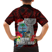 Guam Christmas Hawaiian Shirt Santa Gift Latte Stone and Sea Turle Mix Hibiscus Chamorro Red Style LT03 - Polynesian Pride