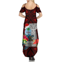Guam Christmas Summer Maxi Dress Santa Gift Latte Stone and Sea Turle Mix Hibiscus Chamorro Red Style LT03 - Polynesian Pride
