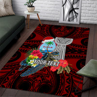 Custom Guam Christmas Area Rug Santa Gift Latte Stone and Sea Turle Mix Hibiscus Chamorro Red Style LT03