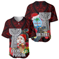 Custom Guam Christmas Baseball Jersey Santa Gift Latte Stone and Sea Turle Mix Hibiscus Chamorro Red Style LT03