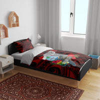 Custom Guam Christmas Bedding Set Santa Gift Latte Stone and Sea Turle Mix Hibiscus Chamorro Red Style LT03