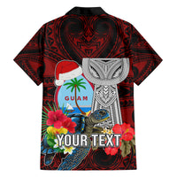 Custom Guam Christmas Family Matching Long Sleeve Bodycon Dress and Hawaiian Shirt Santa Gift Latte Stone and Sea Turle Mix Hibiscus Chamorro Red Style LT03